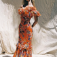 Stunning Orange Print Floral Mermaid Chiffon Prom Dress Vacation Dress SH6260