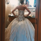 Vintage Ball Gown Halter Bow Exquisite Rhinestone White Satin Long Wedding Dress SH4938