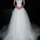 Backless Unique Ball Gown Straps White Lace Applique Tulle Long Wedding Dress SH6618