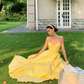 Yellow A Line Spaghetti Strap Satin Prom Dress 16th Birthday Dress SH4462