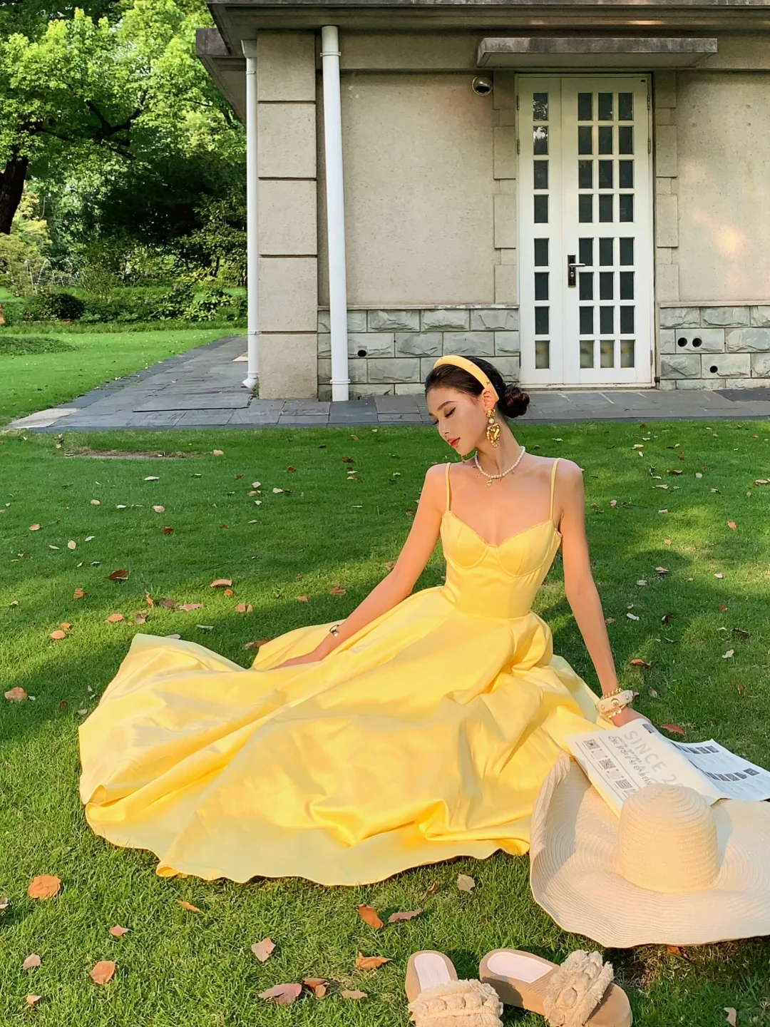 Yellow A Line Spaghetti Strap Satin Prom Dress 16th Birthday Dress SH4462