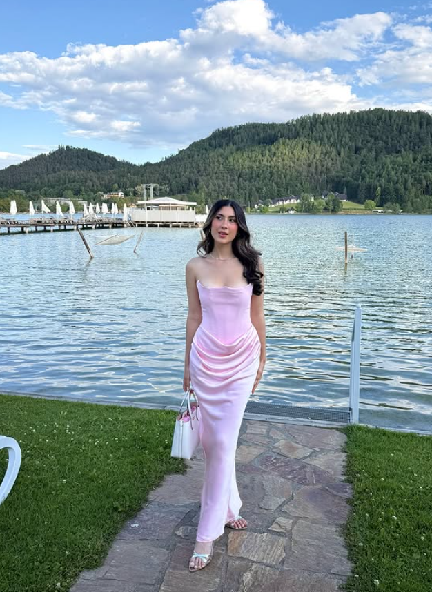 Pink Mermaid Strapless Corset Satin Prom Dress Vacation Dress SH6252