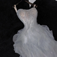 Romantic A Line Strapless Beaded Ruffle Grey Tulle Party Dress Evening Dress SH3371