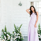 Elegant Lilac A Line Round Neck Satin Long Bridesmaid Dress Prom Dress SH6313