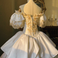 Dazzling Retro Ball Gown Puff Sleeve Lace Beaded Satin Wedding Dress Prom Dress SH5888