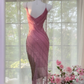 Charming Sheath Spaghetti Strap Beaded Pink Chiffon Party Dress Homecoming Dress SH2952