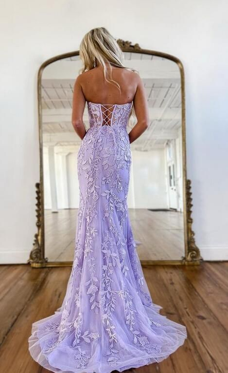 Beautiful Purple Strapless Applique Mermaid Evening Dress,Formal Prom Dress SH611