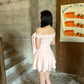 Cute A Line Off the Shoulder Bow Light Pink Satin Short Homecoming Dress Cocktail Dress SH3355