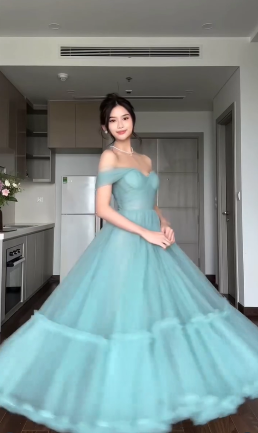 Blue A Line Off the Shoulder Tulle Prom Dress Wedding Guest Dress SH4744