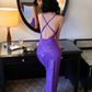 Sexy Shiny Purple Mermaid Straps Sequin Long Prom Dress Vacation Dress SH4318