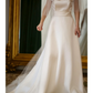 Romantic Camellia A Line Strapless White Satin Wedding Dress SH5079