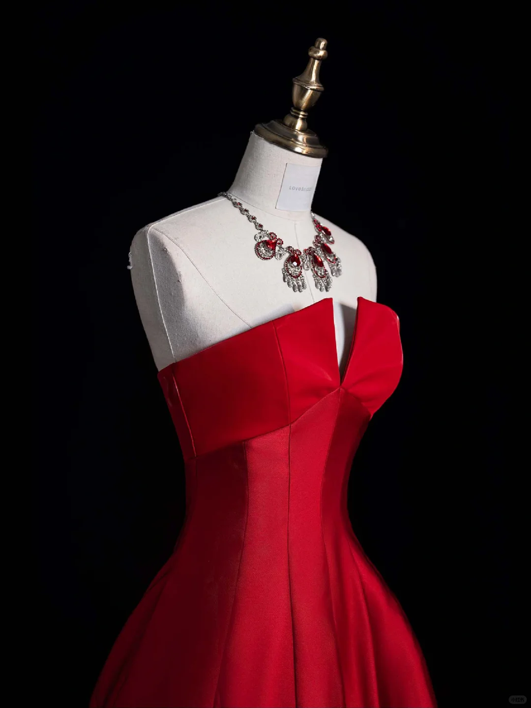 Simple A Line Strapless Red Satin Long Sweep Prom Dress Graduation Prom Dress SH2564