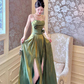 Green A Line Straps Floral Satin Prom Dress Evening Dress Formal Dress SH4086
