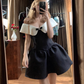 Stunning A Line Off the Shoulder White Black Satin Short Homecoming Dress Birthday Dress SH3026