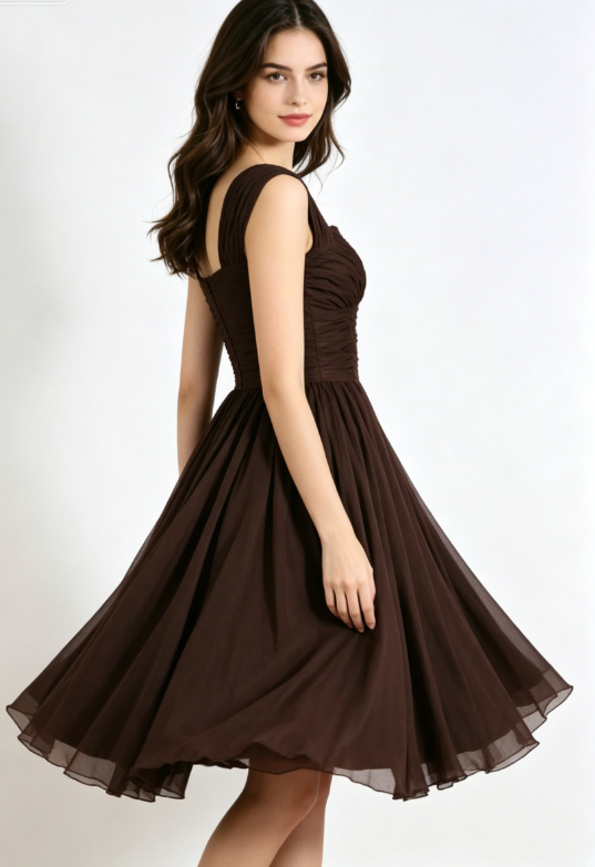Vintage Simple Brown A Line Straps Tulle Short Homecoming Dress Outfits KS7535