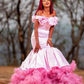 Charming Mermaid Off the Shoulder 3D Flower Pink Satin Tulle Prom Dress Evening Dress SH2335