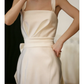 Vintage Sheath Straps Bow White Satin Wedding Dress SH5234