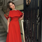 Red Classic A Line Simple Satin Long Prom Dress Wedding Guest Dress SH5398