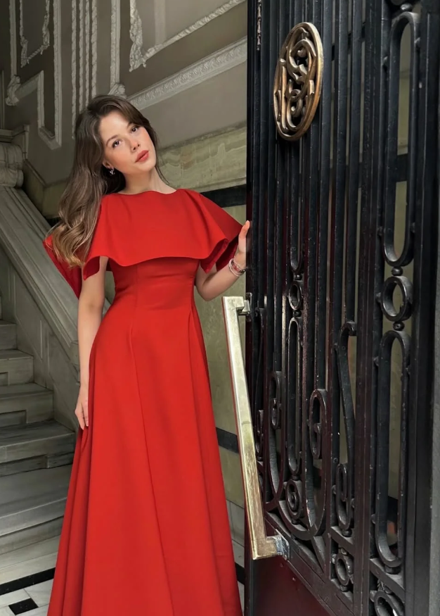Red Classic A Line Simple Satin Long Prom Dress Wedding Guest Dress SH5398