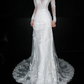 Elegant Mermaid Long Sleeve V Neck Lace Tulle Long Train Wedding Dress SH6614
