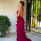 Pretty A Line V Neck Layered Chiffon Open Back Prom Dress Evening Dress SH4041
