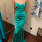 Vintage Mermaid Sweetheart Neck Pleated Green Satin Long Party Dress Cocktail Dress SH2946