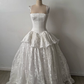 Vintage White Ball Gown Straps Satin Lace Prom Dress Wedding Dress SH5447