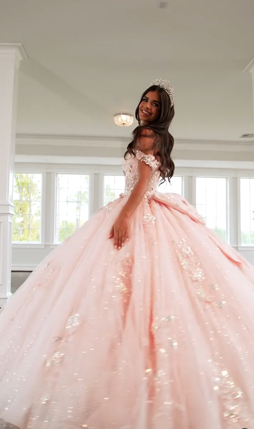 Sweety Pink Ball Gown Applique Sequin Tulle Satin Long Prom Dress Quinceanera Dress SH5167