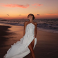 Flowy A Line Halter White Chiffon Open Back Prom Dress Vacation Dress SH4619