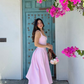 Princess Pink A Line Spaghetti Strap Simple Satin Prom Dress Vacation Dress SH6254