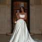 Beautiful A Line Spaghetti Strap White Simple Satin Wedding Dress SH6033