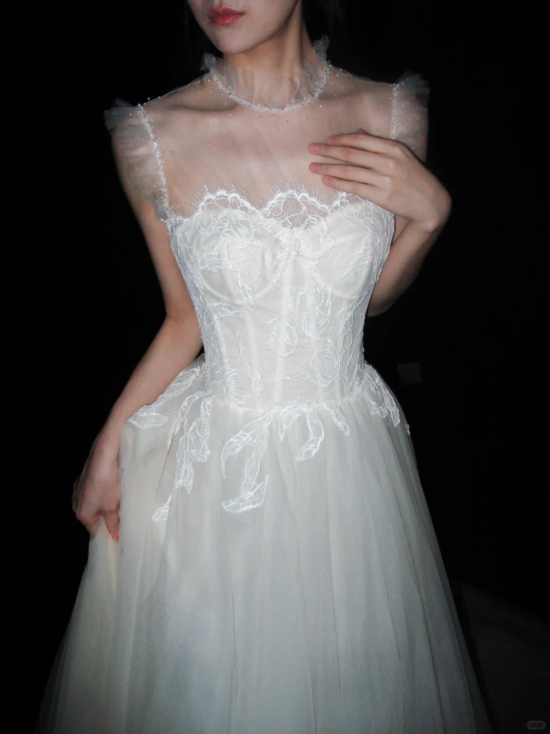 New A Line High Neck White Lace Tulle Long Wedding Dress SH8919