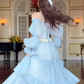 Blue A Line Long Sleeve Lace Layered Chiffon Long Prom Dress Outfits SH4779