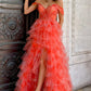 Off-the-shoulder Coral Print Tiered Tulle Long Prom Dress Evening Dress SH1699