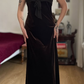Vintage Sheath Spaghetti Strap Brown Velvet Prom Dress Evening Dress SH6075