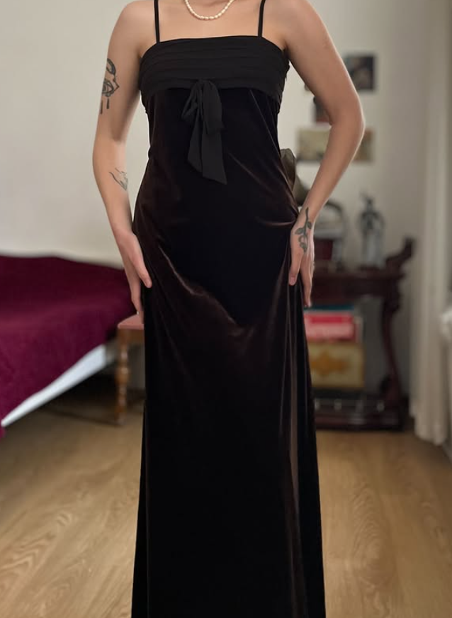 Vintage Sheath Spaghetti Strap Brown Velvet Prom Dress Evening Dress SH6075