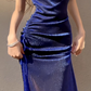 Royal Blue Stunning Sheath Spaghetti Strap Tulle Prom Dress Evening Dress SH4081