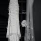 Romantic Mermaid Strapless Beaded Floral White Satin Long Train Wedding Dress SH6187