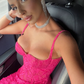 Sexy Hot Pink Sheath Straps Lace Long Prom Dress Date Dress with Slit SH5567