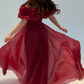 Burgundy A Line Off the Shoulder Beaded Organza Prom Dress Wedding Guest Dress SH6015