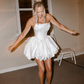 Cute A Line Strapless White Satin Short Homecoming Dress Birthday Dress SH1970