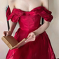 Stunning Burgundy A Line Off the Shoulder Satin Long Prom Dress Party Dress Outfits SH4964