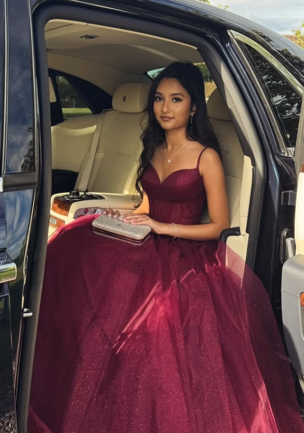Burgundy A Line Spaghetti Strap Corset Sequin Tulle Prom Dress Birthday Dress SH9023