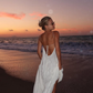 Flowy A Line Halter White Chiffon Open Back Prom Dress Vacation Dress SH4619