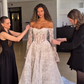 Stunning Ball Gown Long Sleeve Pearl White Lace Long Sweep Wedding Dress SH4776