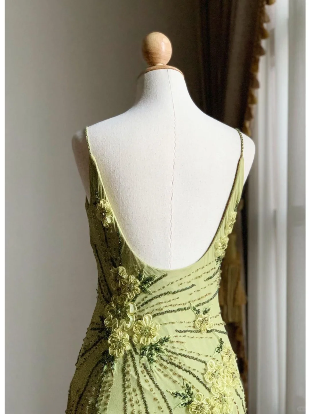 Vintage Mermaid Spaghetti Strap Beaded Flower Chiffon Party Dress Evening Dress SH3344