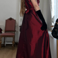 Vintage A Line Straps Appliques Burgundy Satin Prom Dress Evening Dress SH6072