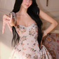 Elegant A Line Straps Print Floral Satin Cocktail Dress Homecoming Dress SH6166