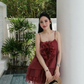 Burgundy A Line Spaghetti Strap Layered Chiffon Short Homecoming Dress Outfits SH4680