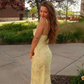 Light Yellow Sheath Straps Ruffle Print Floral Chiffon Evening Dress Outfits SH1938